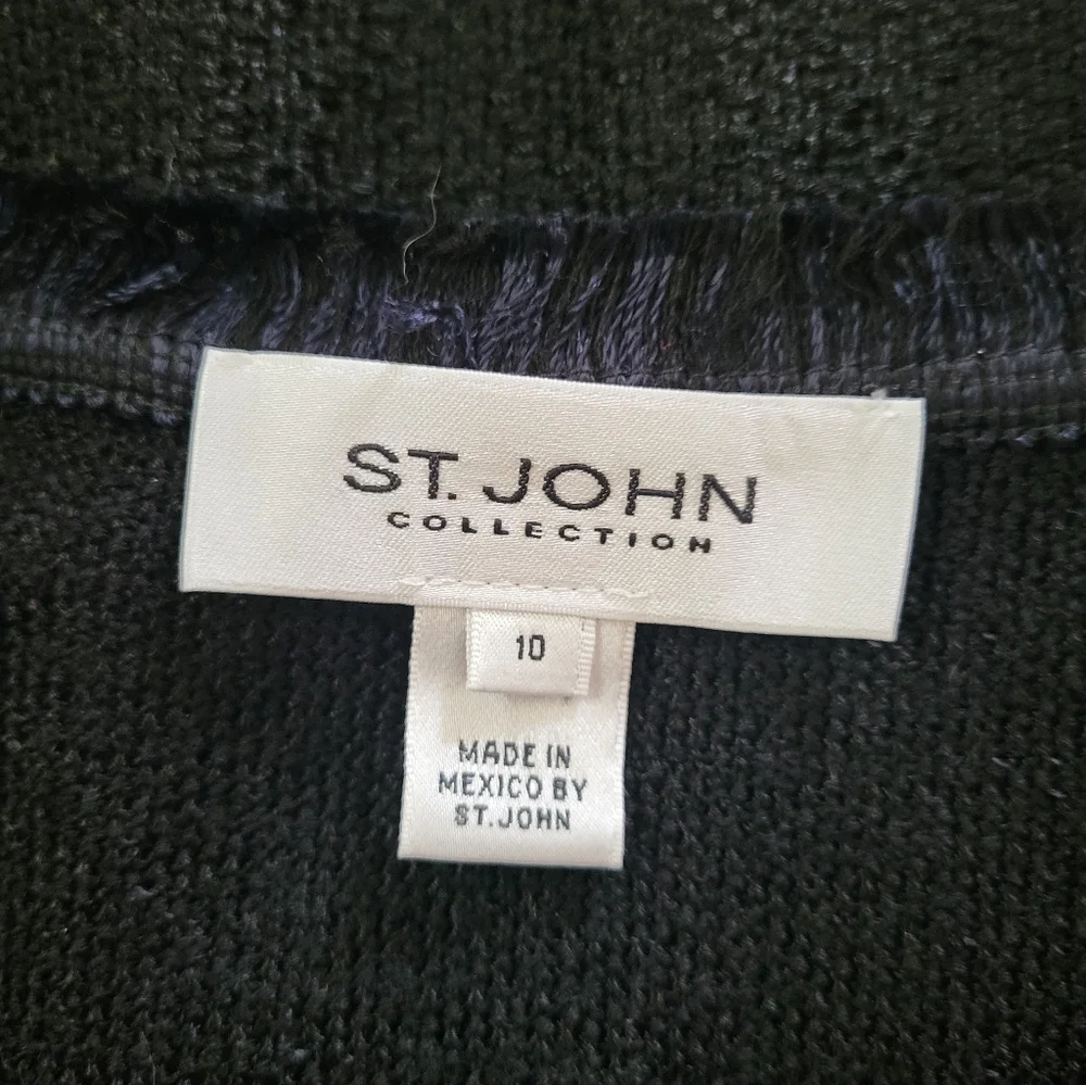 St. John Collection Boucle Wool Blend Fringe-Trim Blazer Black Navy Size 10 - Picture 9 of 12